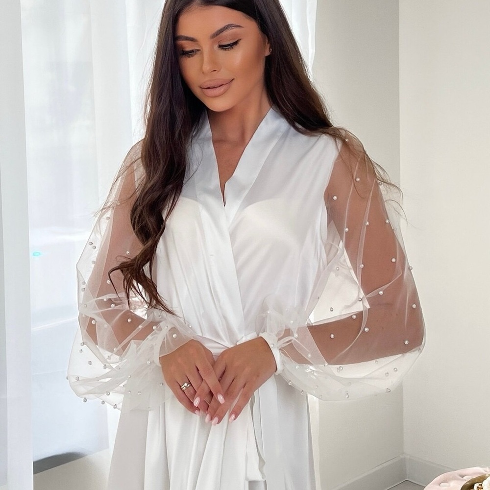 Elegant White Sheer Sleeve Robe